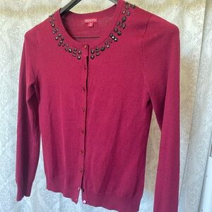Merona Red Embellished Cardigan Sweater with Black Beading